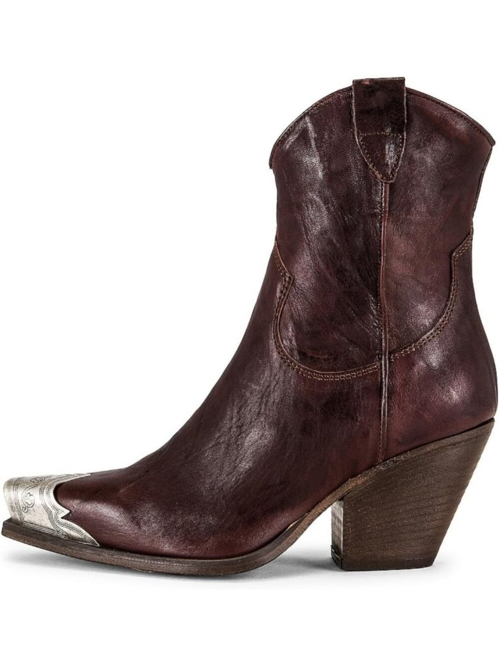 Women's Brown Pull On Casual Block Heels Steel Toe Short Zipper Ankle Boot